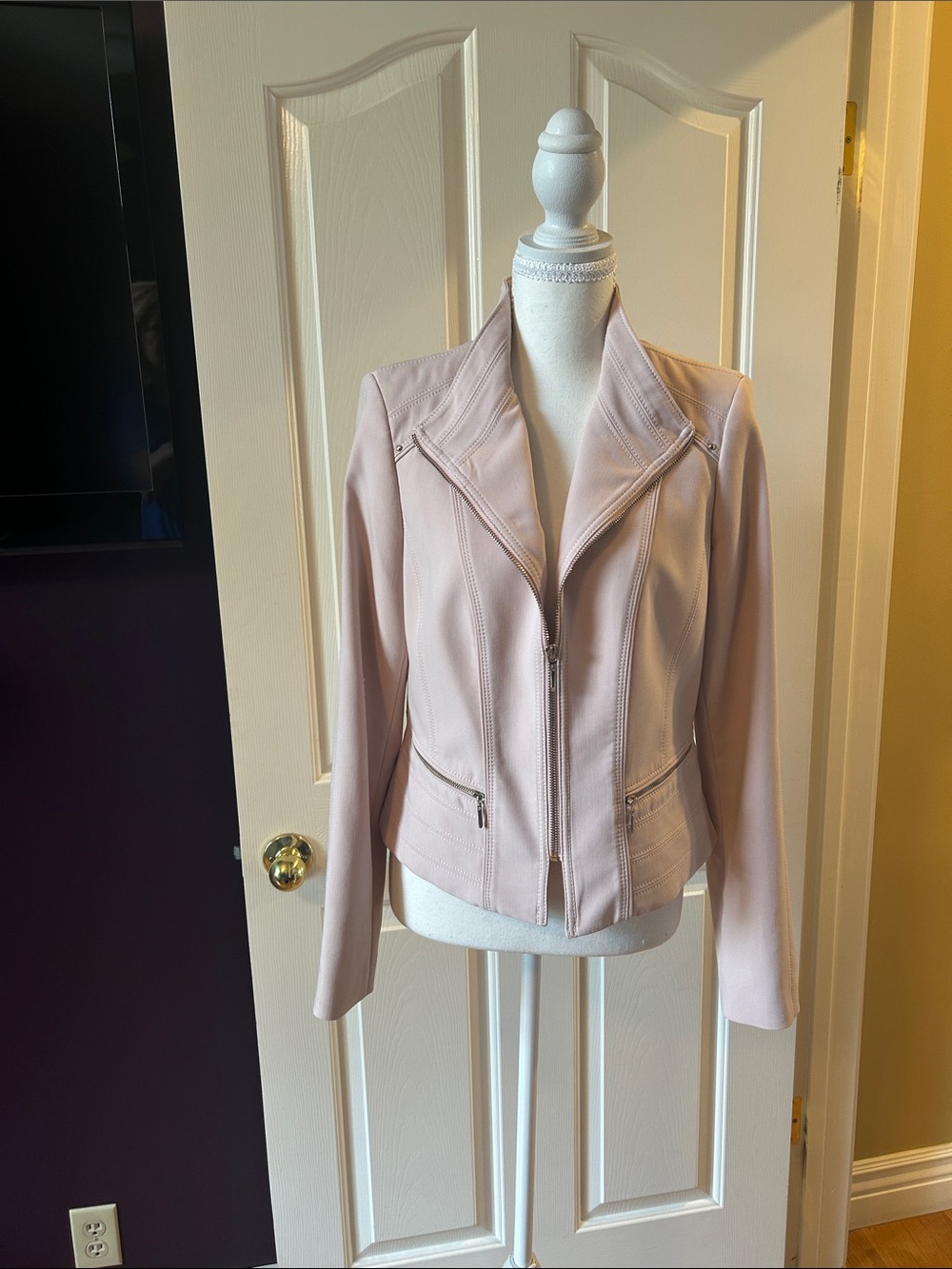 White House Black Market Blush Pink Moto Blazer